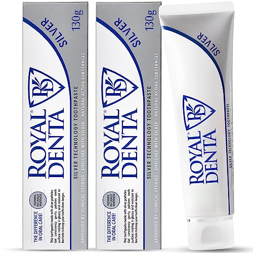 Royal Denta Silber Natürliche Zahnaufhellungs-Zahnpasta, mit Aloe Vera und Silber Nanopartikeln, mit Fluorid, 2-er Pack (2 x 130g)