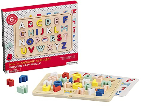Petit Collage PTC319 Multi-Language Alphabet Wooden Tray Puzzle, Multicolor