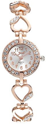 Hemobllo Montre pour femme - Analogique - Quartz - Strass - Montre tendance en forme de cœur - Pour femme - Anniversaire (or rose), doré, Bracelet