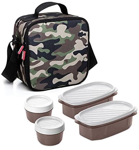 Tatay Urban Food Casual, Bolsa Térmica Porta Alimentos, 3L de Capacidad, con 4 Tuppers Herméticas (2 x 0.5L, 2 x 0.2L), Color Camuflaje. Medidas 22.5 x 10 x 22 cm