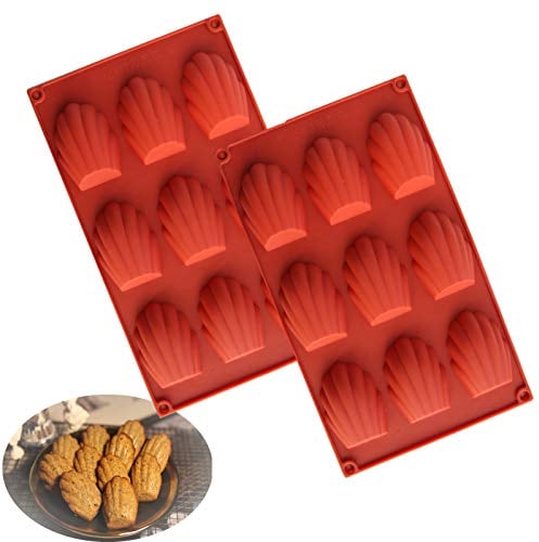 2 Stücke Madeleine Backformen, Silikon Madeleines Backformen, Bärentatzen Backform für Kuchen, Schokolade, Süßigkeiten, Kekse, 9 Hohlräume (Rot)