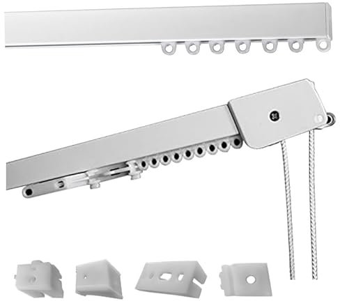 Binario Tenda Soffitto Lineare in Alluminio Bianco Personalizzabile, Completo di Accessori per il Fissaggio, Movimento a Corda, Bastone Tende a Soffitto o Parete (120 CM, MOVIMENTO A CORDA)
