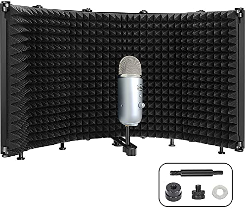 Bouclier d'isolation de microphone, filtre anti-pop pliable à 5 panneaux en mousse absorbant le son, convient pour Blue Yeti et tout microphone à condensateur équipement de studio d'enregistrement