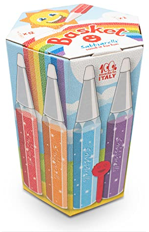 Sabbiarelli Sand-it For Fun - Ökologische Box: Set mit 12 nachfüllbare Stifte aus buntem Sand mit 2 Schaber enthalten, Multicolour