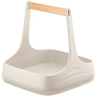 Guzzini - Tierra, ALL TOGETHER, Organizzatore da Tavola in Plastica Riciclata e Legno - Bianco Latte, 22x22xh22,5 cm - 179300156