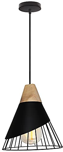 TOKIUS Lampada a sospensione Moderno Industriale Lampadas da soffitto E27 Legno e Metallo Lampadari e Plafoniere Interni Ø25cm Per Cucina Camera da letto