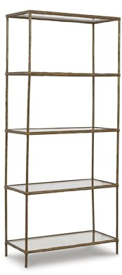 Signature Design by Ashley Ryandale Modern 5 Shelf Bookcase, Antique Brass Finish