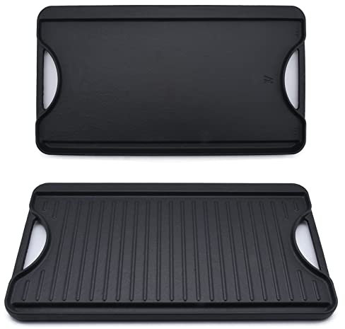 GasSaf Gusseisen-Grillplatte mit Griffen, 45,7 x 25,4 cm, große Grillpfanne für Herd