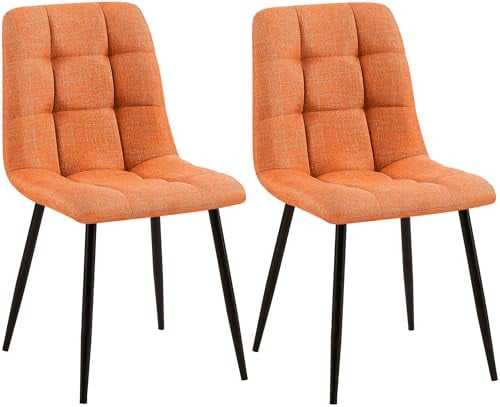 CLP 2er Set Esszimmerstuhl Tilde, Küchenstühle gepolstert mit gestepptem Bezug, Polsterstühle mit Metallgestell, bis 150 kg belastbar, Farbe:orange, Material:Stoff