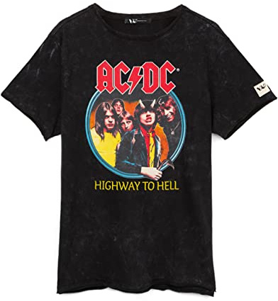 AC/DC T-Shirt for Men and Women | Unisex Black Short Sleeve Rock Band Acid Wash Black Tee | Highway to Hell Album Cover | Music CD Gifts Merchandise Large