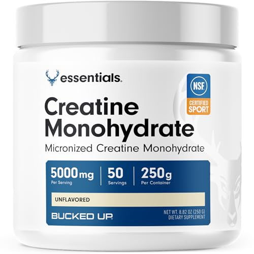 Bucked Up Pure Micronized Creatine Monohydrate for Women and Men - Easy to Mix and Unflavored - 5G Per Serving - 50 Servings - 250 Grams Per Container