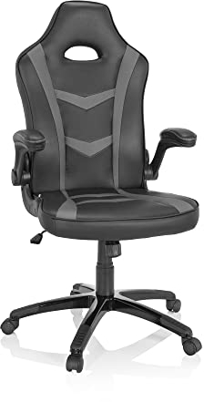 hjh OFFICE 729424 Chefsessel Game Sport B Kunstleder Schwarz/Grau Gaming Stuhl Bürostuhl, Armlehnen klappbar