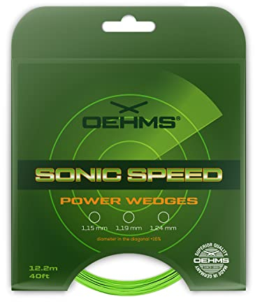OEHMS Sonic Speed Power Wedges | 12 m (40 ft) Set | gerillte Co-Poly Tennisschlägersaite | Ø 1,19 mm (17 l)