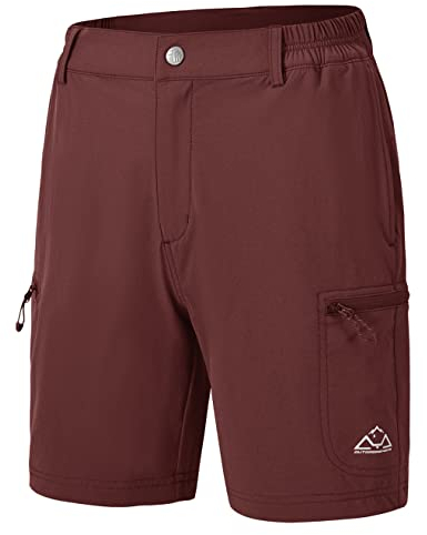 donhobo Damen Cargohose Kurz Schnell Trocknende Sport Shorts Atmungsaktive Jogginghose Outdoor Camping Wandershorts mit Taschen Reißverschluss (Weinrot, L)