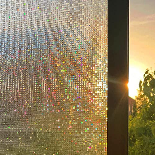 Cinbee 3D Fensterfolie Selbsthaftend Blickdicht 75x200 cm, Regenbogen Fensterfolie Mosaik, Selbstklebende Sichtschutzfolie Fenster Bunt, Dekorfolie Fenster Sichtschutz