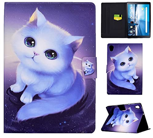 Vaitasy Funda para Lenovo Tab M10 HD 2nd Gen 10.1 Pulgadas (TB-X306F/ TB-X306X), Ranura para Tarjeta con Función Soporte Carcasa M10 HD 2nd Generación 10.1 - Gato Blanco