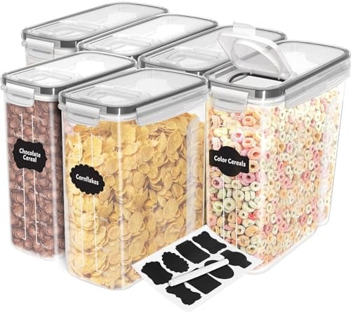 KICHLY Cereal & Dry Food Storage Container (Set of 6) – BPA Free Plastic – Airtight Kitchen Storage Containers – Cereal Dispenser for Kitchen & Pantry
