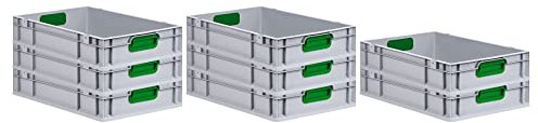 PROREGAL SuperSparSet 8x Eurobox NextGen Color | HxBxT 12x40x60cm | 23 Liter | Griffe grün geschlossen | Glatter Boden | Eurobehälter, Transportbox, Transportbehälter, Stapelbehälter
