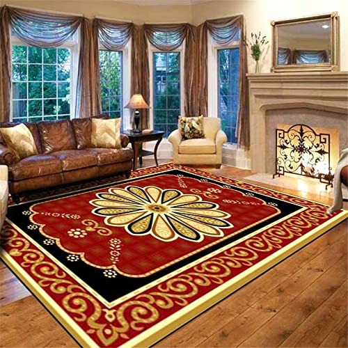 Teppich Oudoor Teppich Dekoration Dunkelrote Geometrische Blume Retro-Muster Teppich Restaurant Anti-Milben Teppich Rund Kinderzimmer Teppich Teenager Mädchen Rot 180X280Cm 5Ft 10.9''X9Ft 2.2''
