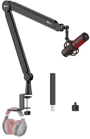 IXTECH Brazo de micrófono giratorio ajustable de 360° Mesa de brazo de micrófono de acero inoxidable Soporte de Micrófono Brazos de montaje de micrófono estables para estudio radio juegos VALIANT pro