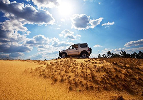 wandmotiv24 Fototapete Auto Jeep Offroad, 400 x 280 cm - selbstklebende Vliestapete 150g, Wanddeko, Wandbild, Wandtapete, Car, Sand, Mann M1002