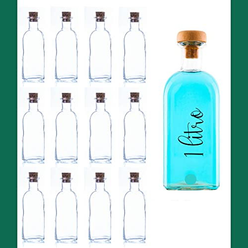 ESENCIA ANDALUSI 6 bouteilles vide en verre- Flacon 1 Litre - Bouteilles vide liqueur - Bouteille vide décorative - avec bouchon