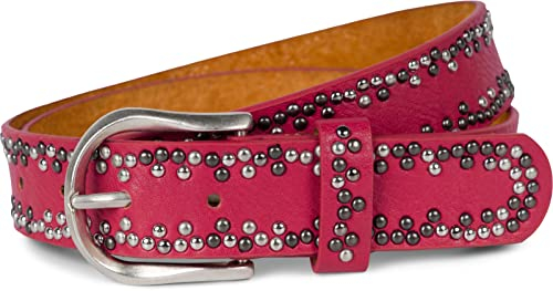 styleBREAKER Nietengürtel mit mehrfarbigen kleinen Nieten, Gürtel Kunstleder Einfarbig, kürzbar, Hüftgürtel Unisex 03010071, Farbe:Pink, Größe:95cm