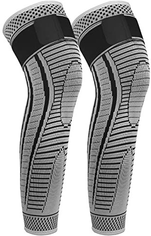 Ruilala Ginocchiera Lunga 2 pezzi Supporto per Ginocchio da Uomo e Donna Fascia a Compressione Tutore Ginocchio per sportivo, corsa, menisco, artrosi, tendinite, legamenti, rotuleo (grigio, L)