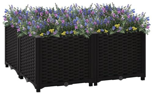 puraday Jardinière de Jardin 80x80x38 cm Noir Polypropylène Lit de Plantation Offre Suffisamment d’Espace Pot de Terrasse Balcon pour Plantes Légumes Herbes Aromates Fleurs