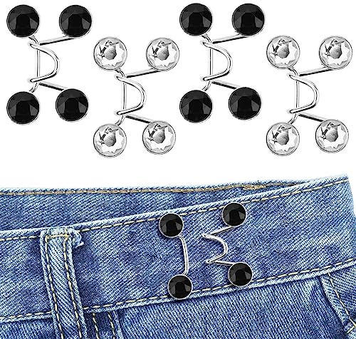 Bekecidi 4 Sets Jeans Taillenstraffer, Kein Nähen, Abnehmbare Hosenknöpfe Erforderlich, Jeans Taillenschnalle, Jeans Taillenverstellknopf (Strass; Schwarz+Weiß)