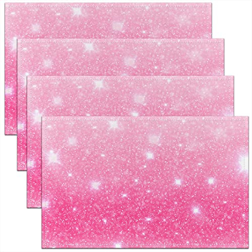 Lot de 4 sets de table à paillettes, housse de coussin rose pastel, sets de table élégants en diamant, 45 x 30 cm