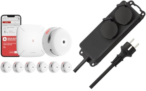 Detector de Humo X-Sense XS01-M ProConnected con estación Base SBS50, Certificado TÜV y Distribuidor de Enchufe Brennenstuhl IP44 de 2 vías