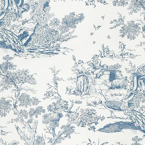 Yomshi Blue and White Wallpaper Sticky Back Plastic Plant Animal Pattern Vinyl Film Self Adhesive Wallpaper Stick and Peel Roll for Bedroom Living Room Wall Furniture 41×10M