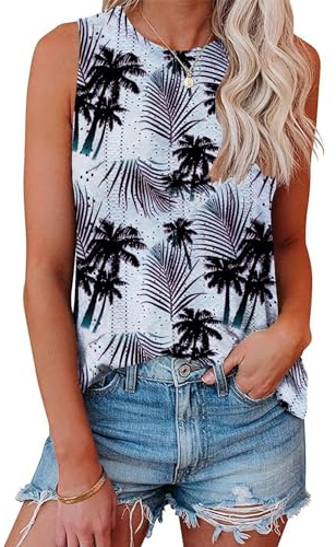 Tank Top Damen Ist Bügelfrei Ärmellose Blusen Sommer Lässiges Basic Oberteile Kokospalme XL