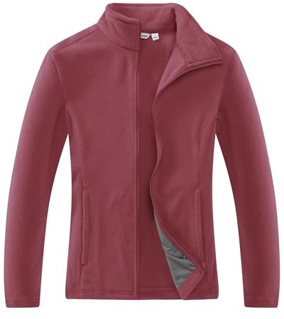 33,000ft Damen Fleecejacke mit Durchgehendem Reißverschluss Stehkragen Damen Leichte Fleece Jacke Antistatische Outdoor Damenjacke für Wandern und Freizeit, Rostrot M