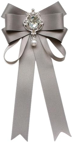 Perfeclan Femmes Cravate Mode pour fête de Mariage Costume Chemise Cravate Ruban Broche Broche pré attaché Strass, Gris