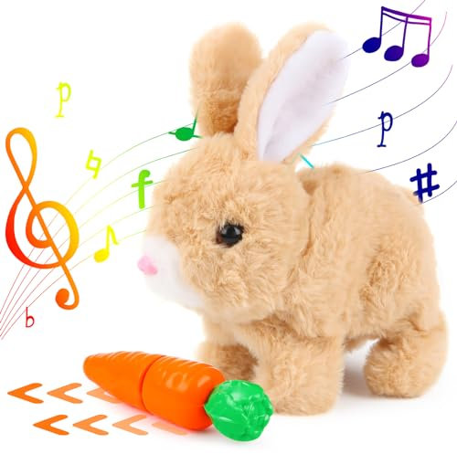 Jognee Plüschtier Spielzeug Hase,Kaninchen Spielzeug,Elektronisches Interaktives Haustier,Osterhasen Kuscheltiere,Osterhase Plüsch,Hase Stofftier,Hase Plüsch mit Sound,Bewegungen,Gehen,