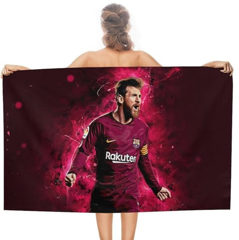 Fdcyzwxgs Messi Strandtuch Für Kinder Erwachsene, 3D Soccer Player Poolhandtuch Männer Frauen Handtücher Badelaken Reise Weiche Sandschutz-Strandbadetücher Aus Mikrofaser 140x70cm