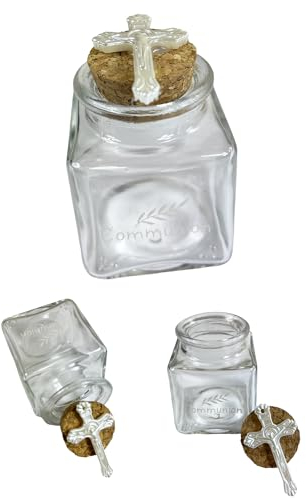 Lot de 15 Bonbonnières en Verre 50ml | Bouchon Liège & Croix Blanche | Boîtes à Dragées pour Communion, Baptême, Mariage, Fêtes, Baby Shower | Cadeaux Invités & Décoration de Table