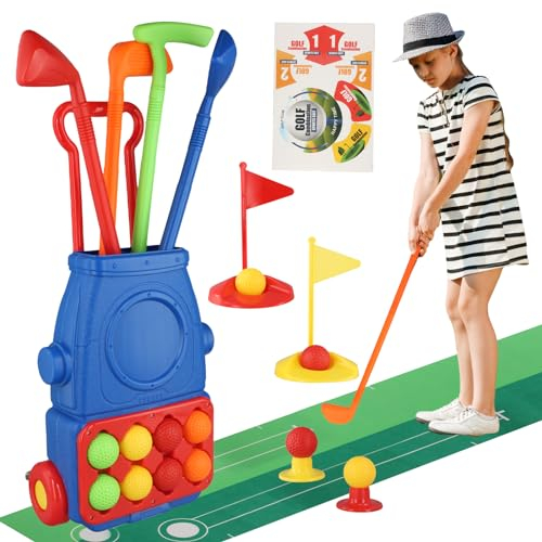 Litinliv Toddler Golf Set Giocattoli per Bambini, Golf Valigia Gioco, 4 Mazze da Golf, 8 Palline, Giochi da Esterno per Bambini, Set di giocattoli da golf per bambini Giocattolo per Ragazzi Ragazze