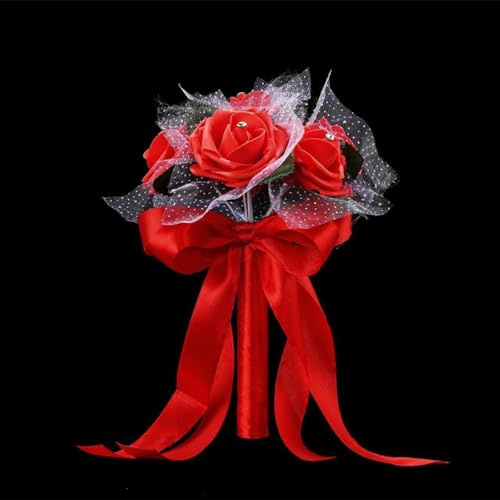Wambere Hochzeit Brautstrauß Brautstrauss Brautblumenstrauß Brautjungfern Halten Blumen Kunstblumen Schaumstrauß Künstlich Blumenbouquet für Hochzeit Braut Brautjungfer Blumenmädchen,Rot