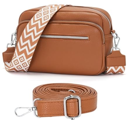 RQJZ 25x20cm Umhängetasche Damen Klein Crossbody Bag Stylish Vegan Leder Schultertaschen Hobo bag Handtasche mit Breitem Gurt für Alltag Braun