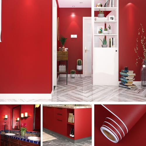 AbaBoorty 80''x15.8'' Dark Red Peel and Stick Wallpaper decorative solid color wallpaper for kitchen Thick Dark Red Contact Paper Self Adhesive Textured Red Wallpaper Decorative Vinyl Roll