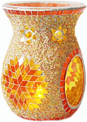 Glas Ätherisches Öl Brenner Wachs Melt Burner, Aromatherapie Aroma Diffusor, Teelichthalter, Heimdekoration für Tischdekoration, Einweihungsparty (Orange Farbe)