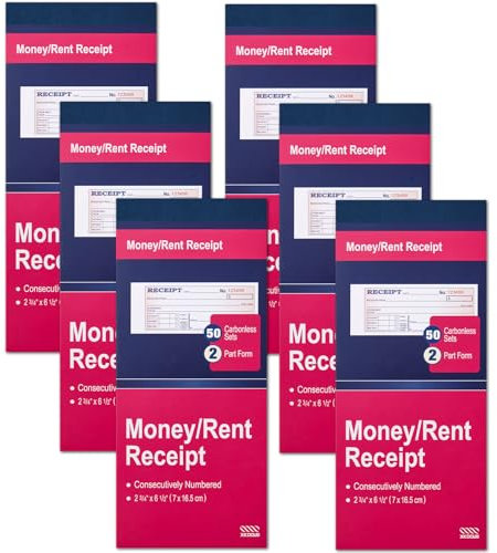 XKDOUS 6 Pack Receipt Book with Carbon Copies, 2 Part Carbonless