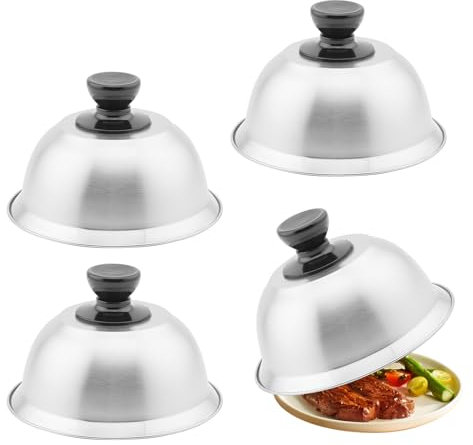 Cloche Per Hamburger Acciaio Inox, 4 Set di Bistecche per Hamburger 16cm Cappe per Hamburger, campana per hamburger da cucina per bistecche, hamburger, formaggio