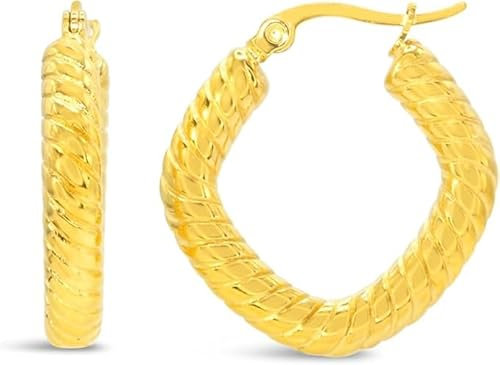 ARS-ARGENTI Creolen Ohrringe Damen Mädchen Sterling Silber 925 Gold 18K - hypoallergen (Luxuriöse auffällige Creolen in gedrehter Optik AUTUMN Edelstahl 18K vergoldet 27x7mm)