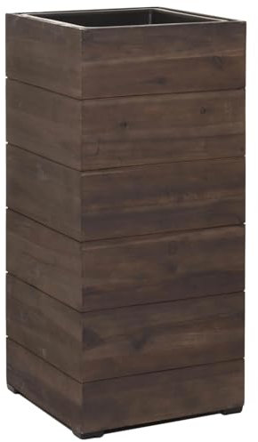 VIVANNO Pflanzkübel Blumenkübel Holz Block Säule mit Einsatz 32x32x75 cm Dunkelbraun