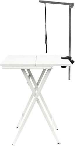 Trimmtisch für Hunde Weißer Pflegetisch für Hunde Höhenverstellbar, Faltbarer Haustiertrimmtisch für Kleine Hunde Zu Hause, Anklemmbare Pflegearmausrüstung