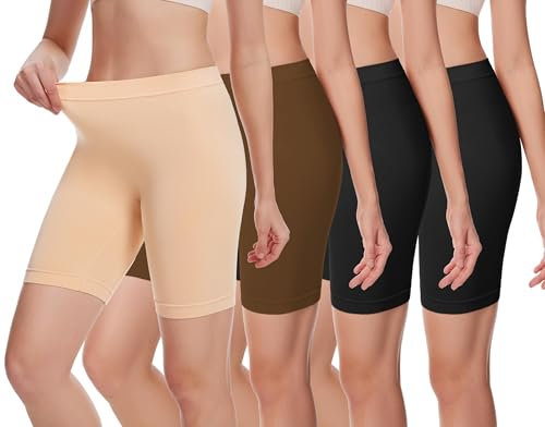 HBselect 4er Damen Kurze Leggings Radlerhose Blickdicht Sporthose Jogginghose Baumwolle für Yoga Joggen Pilates Fitness D XL